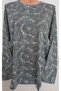 Er Clothing Paper Print Combed Cotton Blouse Long-Sleeve O-Neck 3 Buttons - 2
