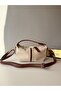 Women's Tan Brown Canvas Leather Detailed Shoulder Bag Striped Classic Handbag