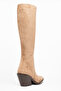 Mink Camel Matte Suede Metal Toe Cap Below the Knee Flat Zippered Western Cowboy Boots - 3