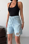 Women's Ripped High Waist Ice Blue Denim Shorts - 4