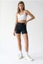 2137 Women's Sports Casual High Waist Gathering Shorts Leggings Black - 2