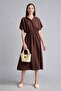 A-Line Jacket Collar Gathered Waist Batwing Sleeve Midi Dress H8736Ax26Au - 3