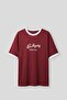 Men's Super Oversize La Printed Contrast Collar T-Shirt Claret Red