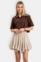 Women's Cream Beige Elastic Waist Flared Mini Skirt