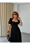 Premium Trend Heart Collar Short Balloon Sleeve Button Detailed Midi Luna Dress - 7