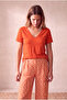 Women's Coral Cotton / Elastane Blended Regular Fit V-Neck Short Sleeve T-Shirt Delaney - 2