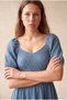 Women's Dark Blue Knitted Seersucker Textured Regular Fit Sweetheart Neck Half Balloon Sleeve Shirred Hem Detail Above Knee Dress Aubrey - 3