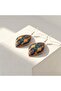 New Series Copper Navy Blue Orange Kilim Patterned Dangle Earrings - 2