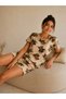 Women's Brown Teddy Bear Patterned Crew Neck Short Sleeve Shorts Pajama Set