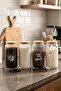 4-Piece 1300 ml Bamboo Leak-Proof Lid Luxury Transparent Labeled Tea Sugar Coffee Salt Storage Container Jar Set