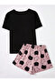 Black Cat Print T-Shirt and Shorts Set - 2