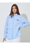 Light Blue Striped Oversized Button-Up Shirt - 3