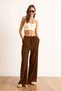 Women's Brown Textured Draped Trousers with Elastic Waist and Pockets Pnt-19000333 - 2