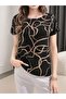   Women's Short Sleeve Crew Neck Single Jersey Patterned Blouse - 5