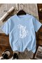 Women's Y2K Star Cat Printed Oversized T-Shirt Baby Blue Baby Blue