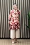 Sevcan Pants Suit Viscose Fabric Women's Burgundy Printed Collar Openable Buttoned Hijab Tunic