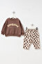 Baby Boy Top and Bottom Set with Embroidered Checkered Pattern - 2