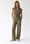 2150 Women's Linen Look Zippered Vest Pants Set Khaki - 3