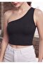 Women's Black One-Shoulder Diver Bustier Crop Top, Flexible and Stylish Design - 2