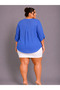 Large Size V-Neck Buttoned Stone Embroidered Capri Sleeve Pocket Thin Women's Shirt - 7