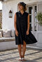 Black Shirt Collar Sleeveless Buttoned Skirt Ruffle Casual Muslin Woven Dress 105 65 - 3