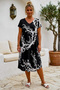 Black-And-White V-Neck Short-Sleeved Patterned Casual Viscose Woven Dress 113 64 - 6
