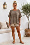 Mink Pool Collar Low Sleeve Sequin Detail Mesh Detail Casual Linen Look Woven Blouse 65 66 - 4