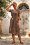 Light Brown V-Neck Short Sleeve Lined Brodelee Casual Cotton Woven Dress 113 55 - 4