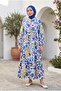 Women's Authentic Patterned Long Hijab Dress with Stand Collar and Front Buttons (Unlined) - 2