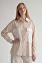 Khaki Striped Shirt with Large Pocket Detail