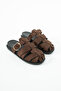 Bersh Closed Front Suede Fusfed Sole Gold Detailed Buckle Bodrum Flat Slippers - 2