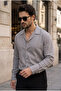 Men's Anthracite Gray Oversize Camp Collar Muslin Look Long Sleeve Summer Shirt - 3