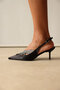 Heels 2631 - Pointed Toe Stone Embellished Black Satin Women's Heels - 7