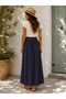 Women's Zipper Detailed Elastic Waist Italian Linen Skirt with Pockets - 2