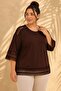 Women's Plus Size Lace Detailed Low Sleeve Side Slit Stretchy Viscose Blouse