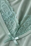 Bamboo Viscose Fabric V Lace Collar Detailed Flared Dress - 3