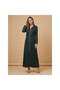 Women's Dark Green Jacquard Zip-Front Long Abaya - 4