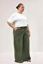 59021 Plus Size Elastic Waist Muslim Wide Leg Pants - Khaki - 2