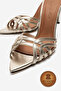 Genuine Leather Women's Open Toe Design Thin Heeled Slippers Gold Sultan Proton - 5