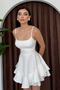 Women's Strappy Mini Dress Square Neckline Flounce Skirt Stylish Casual Event Graduation Dress - 2
