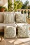 Striped Green Leaves Patterned 4-Piece Throw Pillow Cover Set