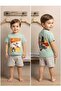 100% Cotton Combed Cotton Back Print Detailed Shorts Combed Cotton Summer Two-Piece Baby Unisex Set - 4