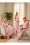 New Season Pink Shawl Collar Lace Detailed Summer Special Design Breastfeeding Feature 100% Cotton Maternity Dressing Gown Pajama Set Nightgown Maternity Set - 3