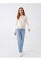 Women's Crew Neck Buttoned Ecru Knitwear Cardigan - 5