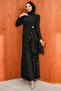 Black Waist Detailed Stoned Evening Dress - 3