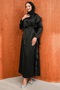 Black Satin Evening Dress with Shoulder Drapes - 3