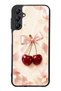 Samsung A14 Glossy Phone Case with Cherry Pearl Ribbon Design