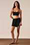 Fedes Women's Soft and Flexible Viscose Fabric Black Shorts with Elastic Waist and Decorative Button Detail - 4