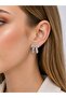 Brass Silver Color Line Detail Bow Earrings - 2