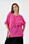 Fuchsia Italian Oversize Blouse with Necklace, Size 40 - 44
